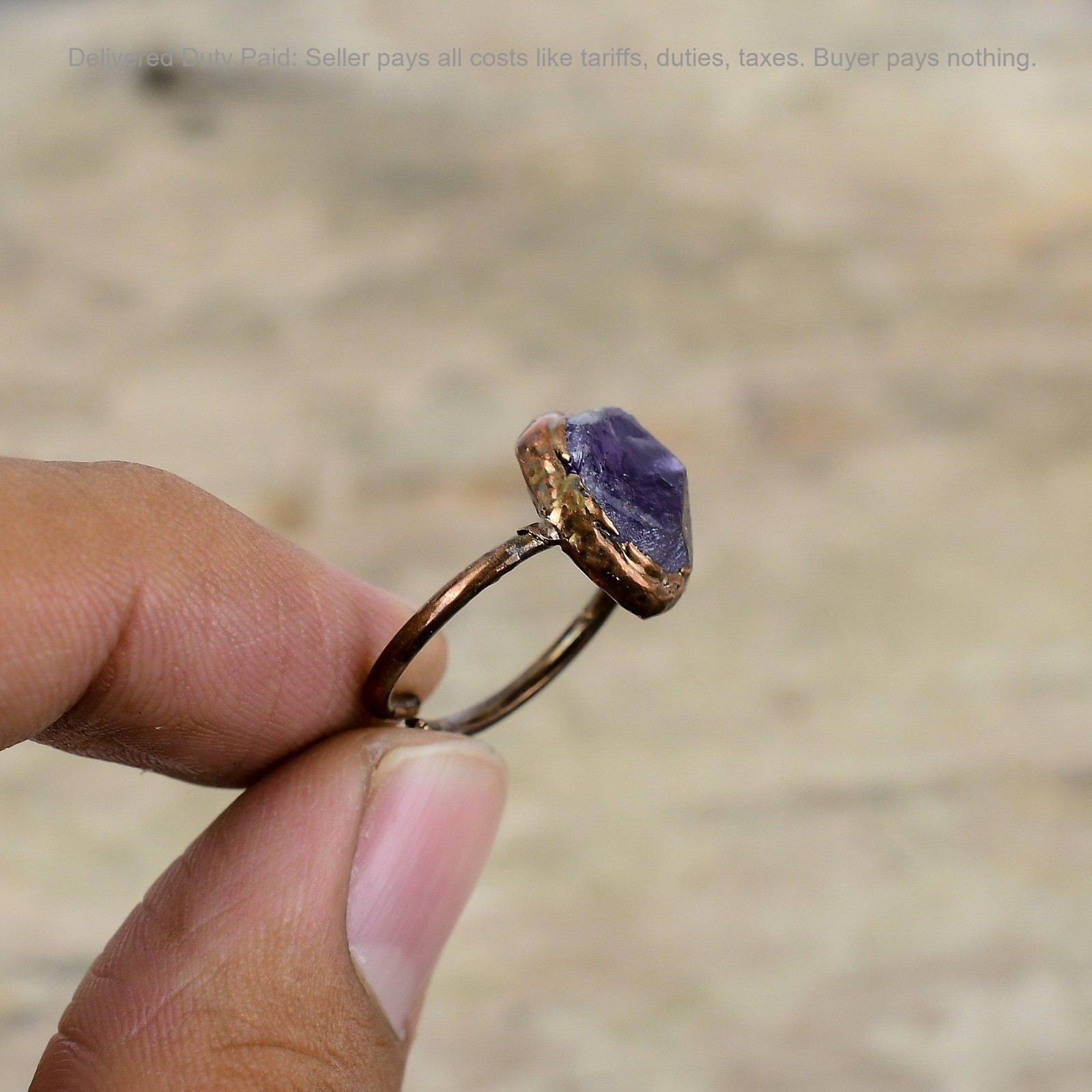 Copper African Amethyst Rough Gemstone New Stackable Handmade Electroformed Ring