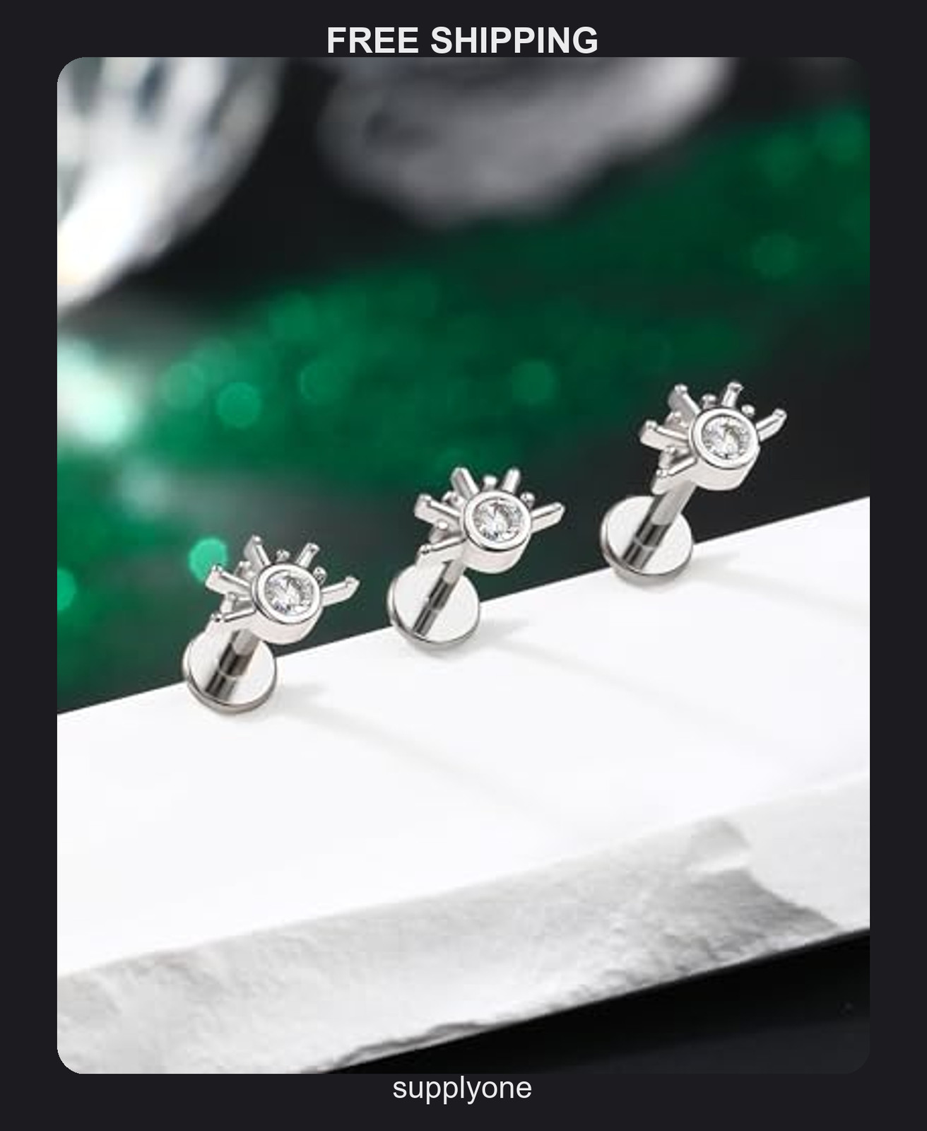 16g Stainless Steel Sun Stud Earring with Cubic Zirconia for Helix Tragus