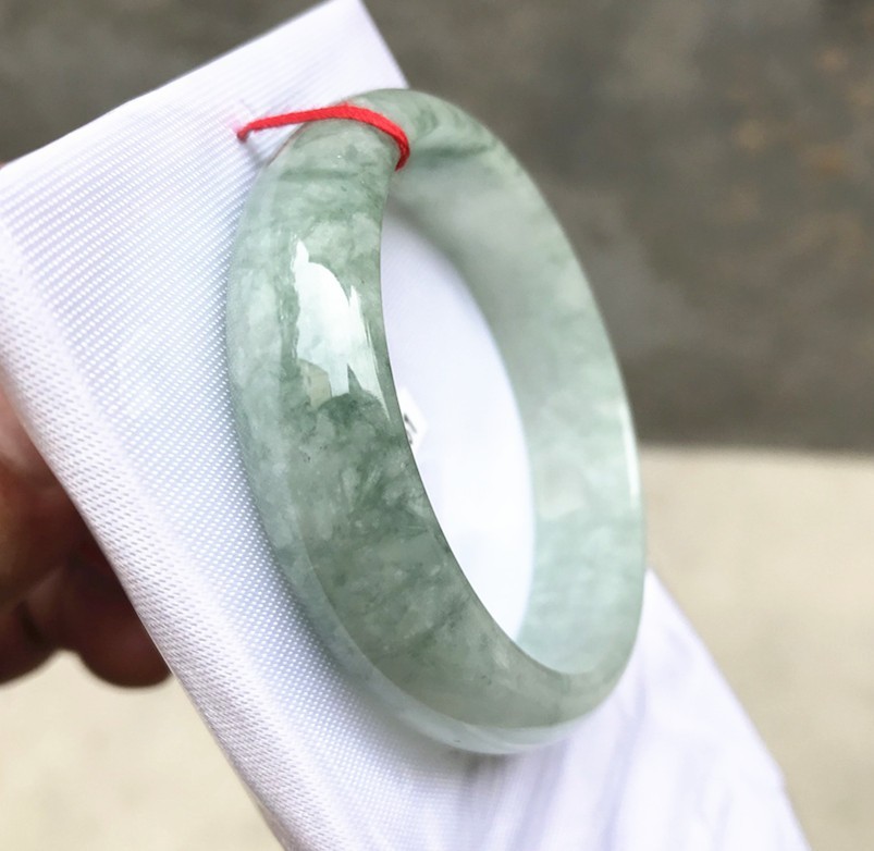 53MM Natural Ice Green Jadeite Jade Bracelet Burma Emerald Jade Bracelet