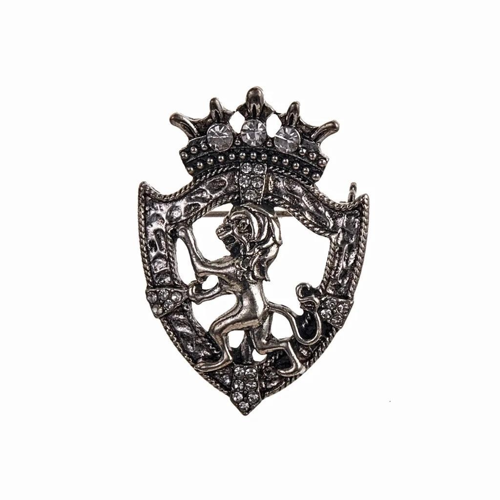 Vintage Lion Shield Crown Brooch Men Suit Lapel Pin Badge Collar Accessory Jewel