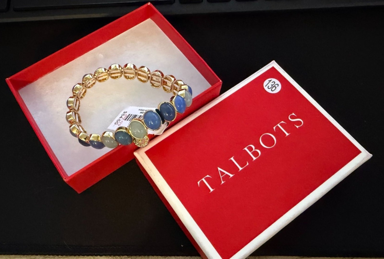 NWT Talbots Bold Gold Tone Bracelet Blue, Light Green Resin Cabochons Stretch