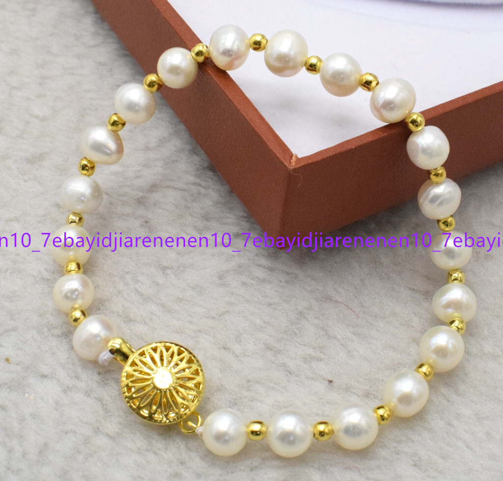 New Natural 7-8/8-9/9-10mm White Freshwatre Cultured Pearl Bracelet 7.5 in