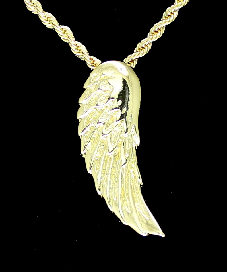 Angel Wing Piece Pendant 14k Gold Plated 24″ Rope Chain Hip Hop Necklace