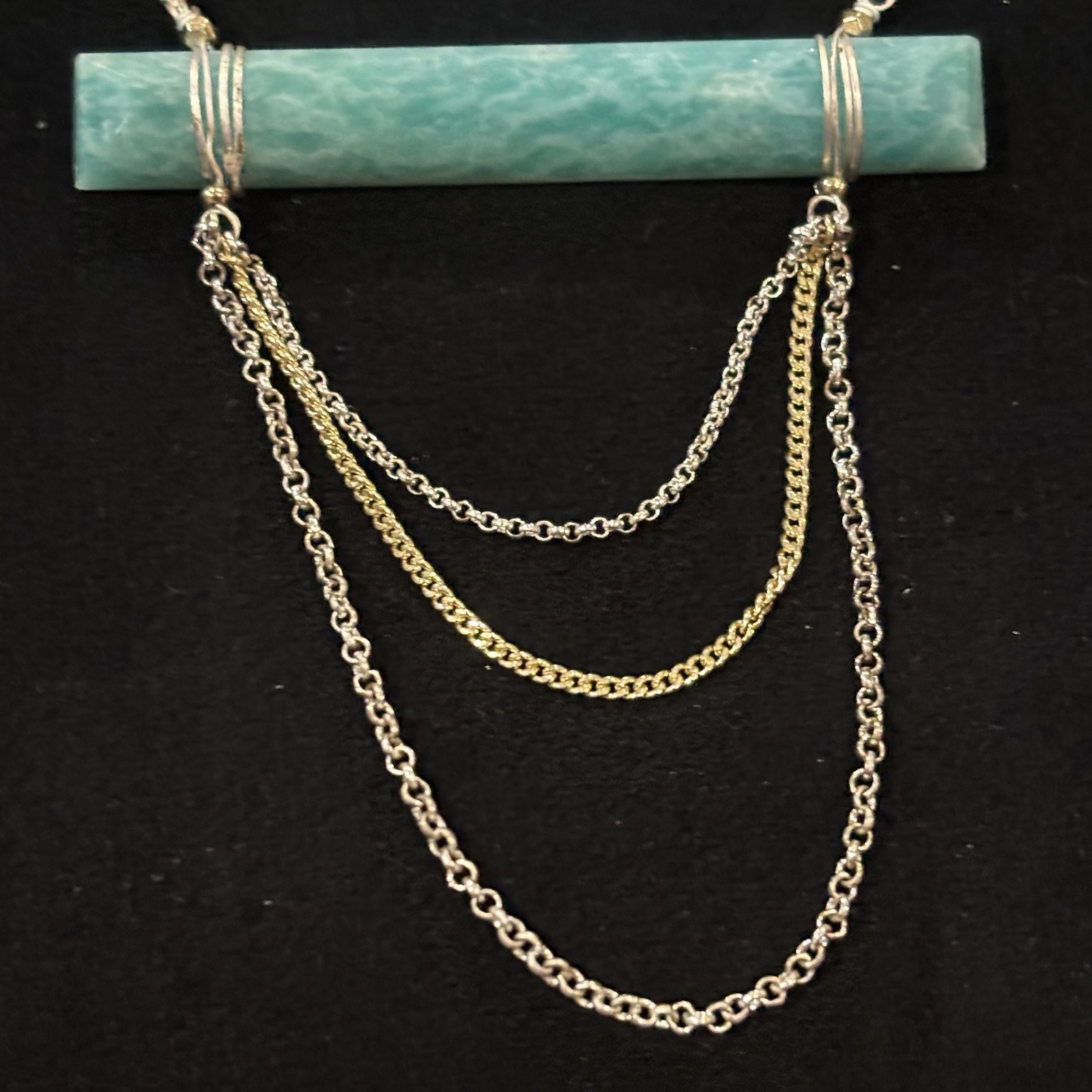 Nakamol Amazonite Bar Necklace Silver Tone Layered Chain 30-33”
