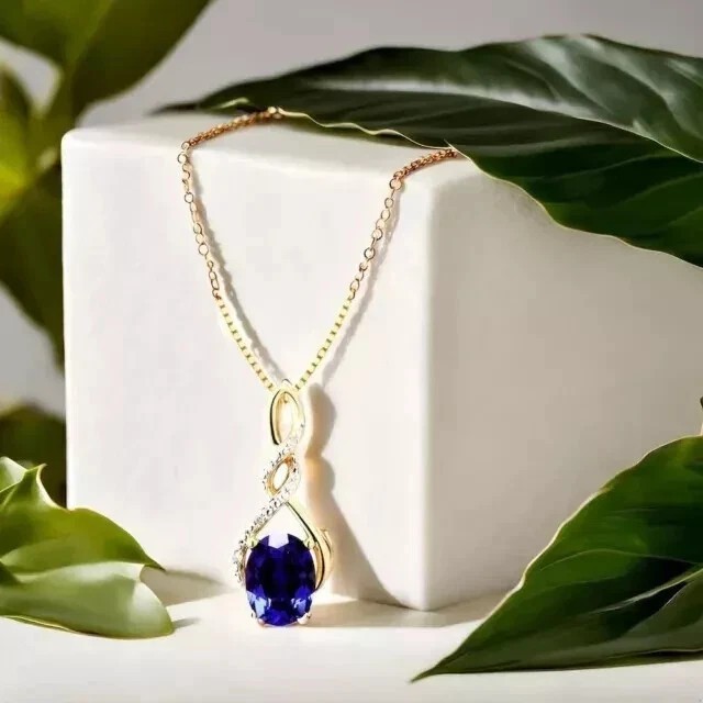 2.30Ct Oval Cut Simulated Sapphire Women’s Charm Pendant 14K Yellow Gold Plated
