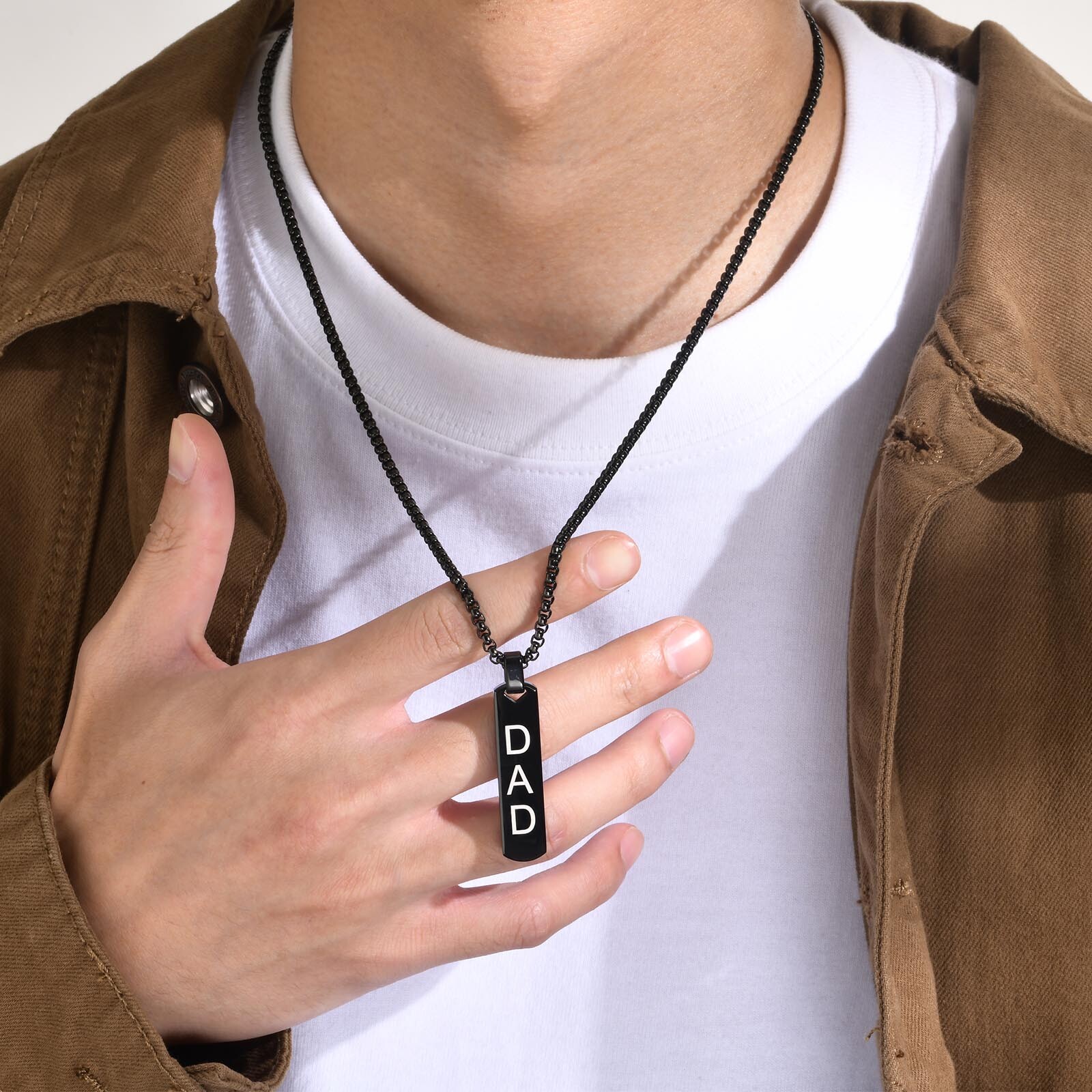 Initial Bar Necklace for Men Personalized A-Z Letters Casual Simple Pendant