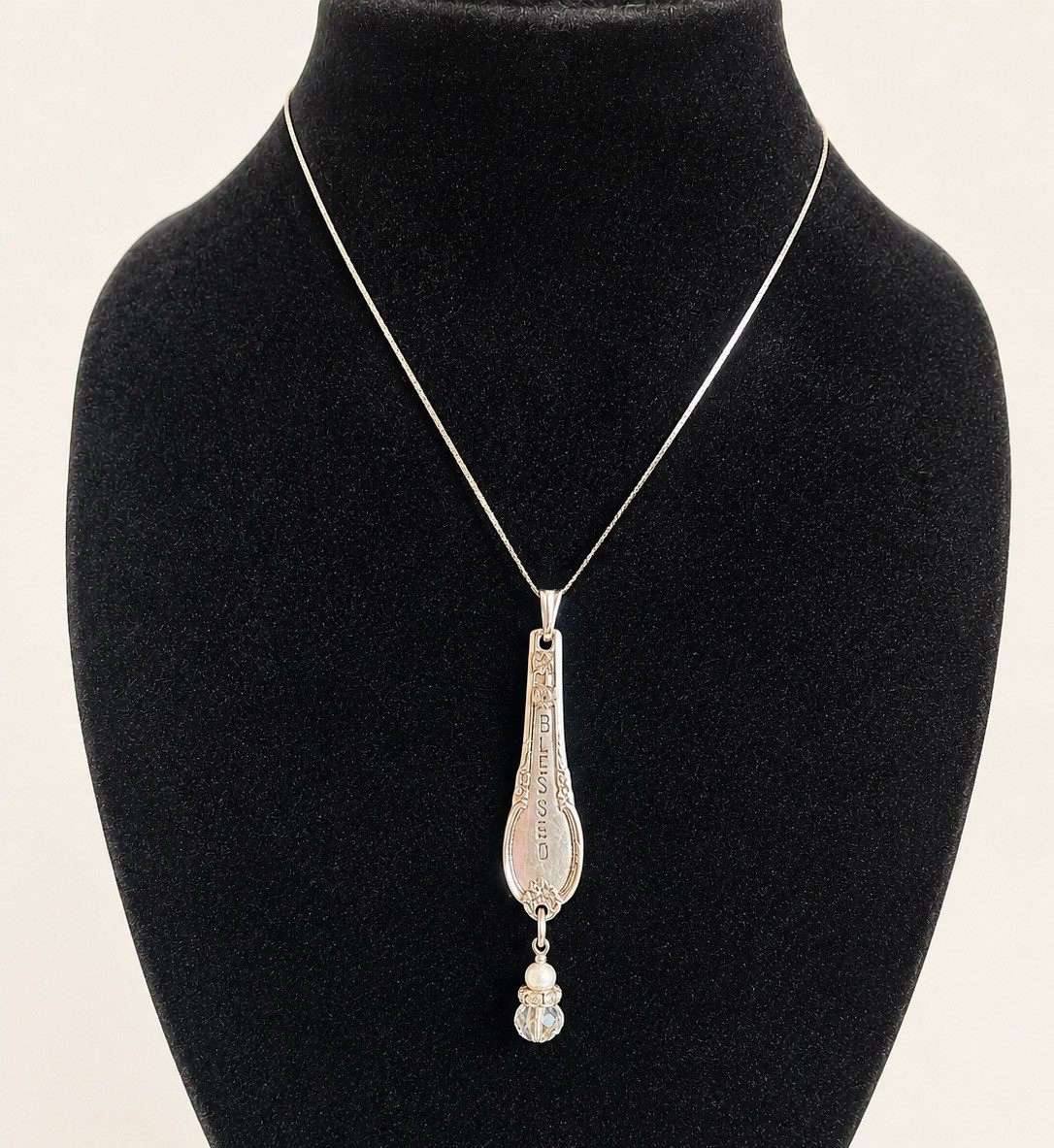 Vintage “Blessed” Spoon Handle Pendant Necklace (c. 1940s–1960s)