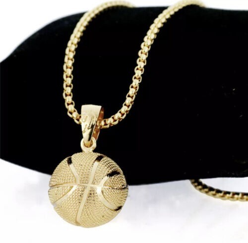 Gold Basketball Necklace, Mens Ball Pendant , NBA Hoops, Jordan, Lebron, Curry