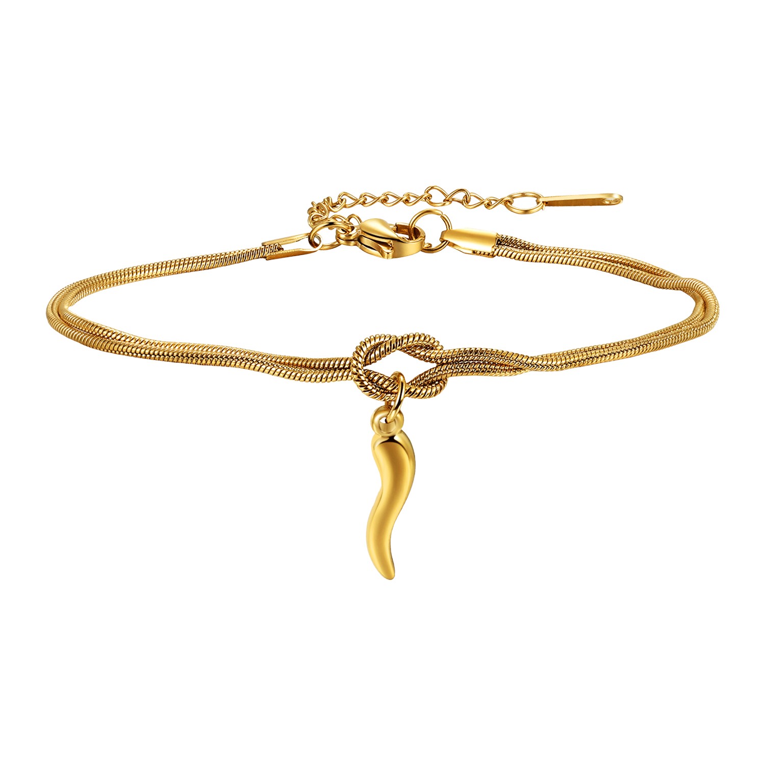 Women’s Infinity Knot Italian Horn Pendant Stainless Steel Bracelet Adjustable