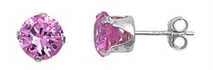 Sterling Silver Pink CZ Stud Earrings Round Brilliant Cut Fine 925 Nickel Free