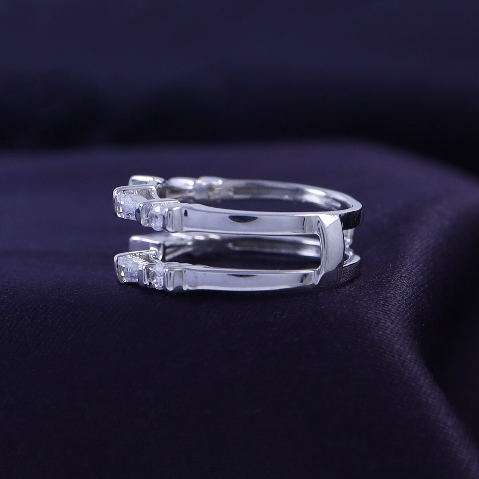 Enhancer Guard Ring Simulated Diamond Baguette & Round 14K White Gold Plated