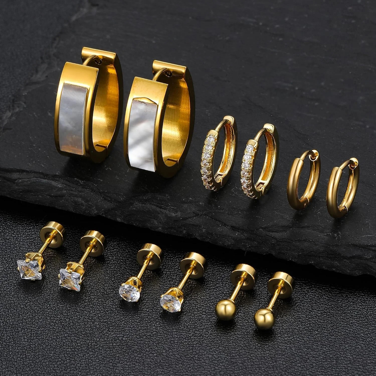 Silver Gold Plated Surgical Steel Flat Back Earrings for Women Hypoallergenic 14