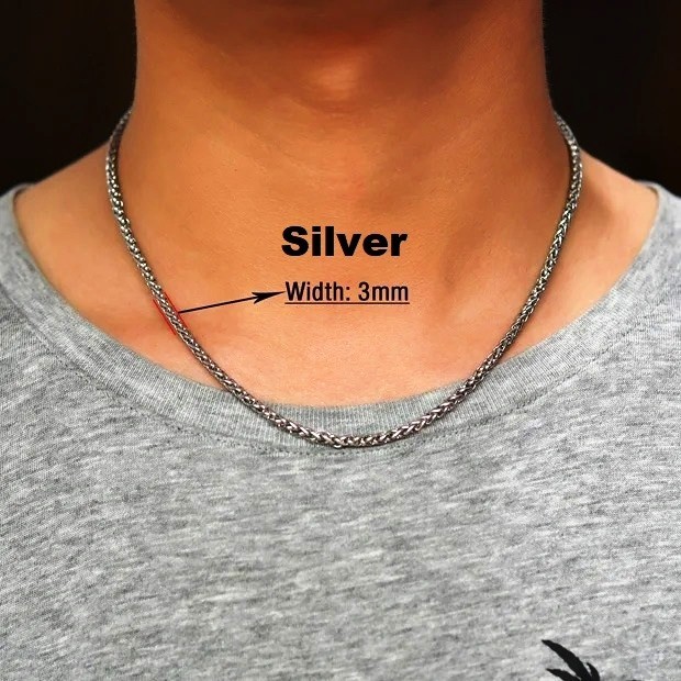 Foxtail Waterproof Necklace Silver/Gold Men Women, Braided Chain Stainless Steel