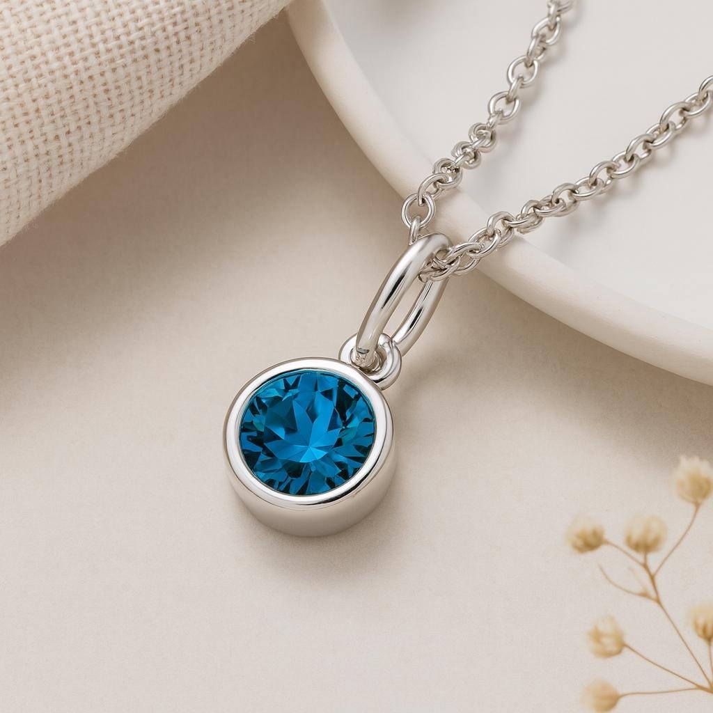 0.5CT Prong Pendant Lab Created Topaz Necklace 14K White Gold Over Women