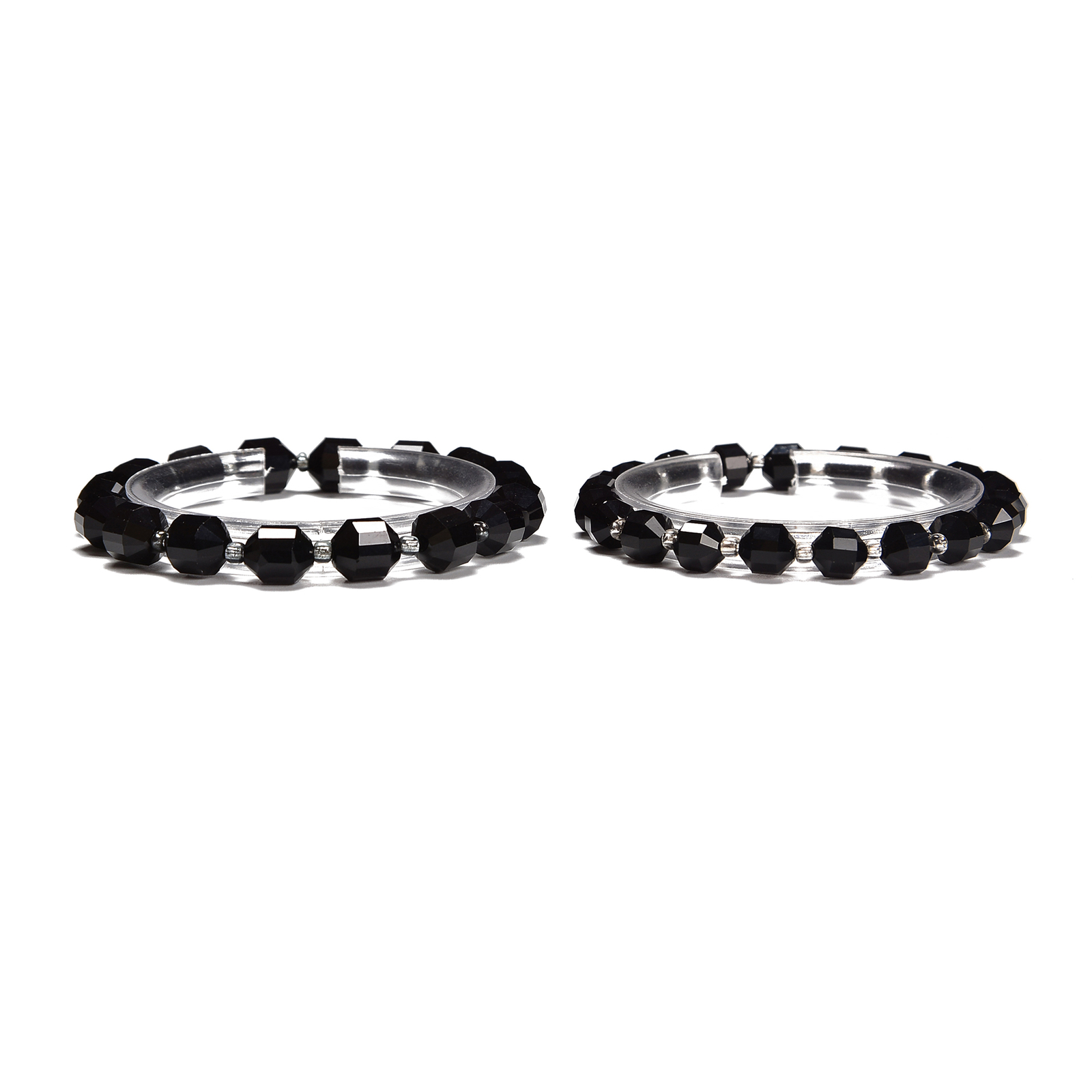 Black Onyx Prism Cut Double Point Elastic Bracelet Beads 8mm 10mm 7.5” Length