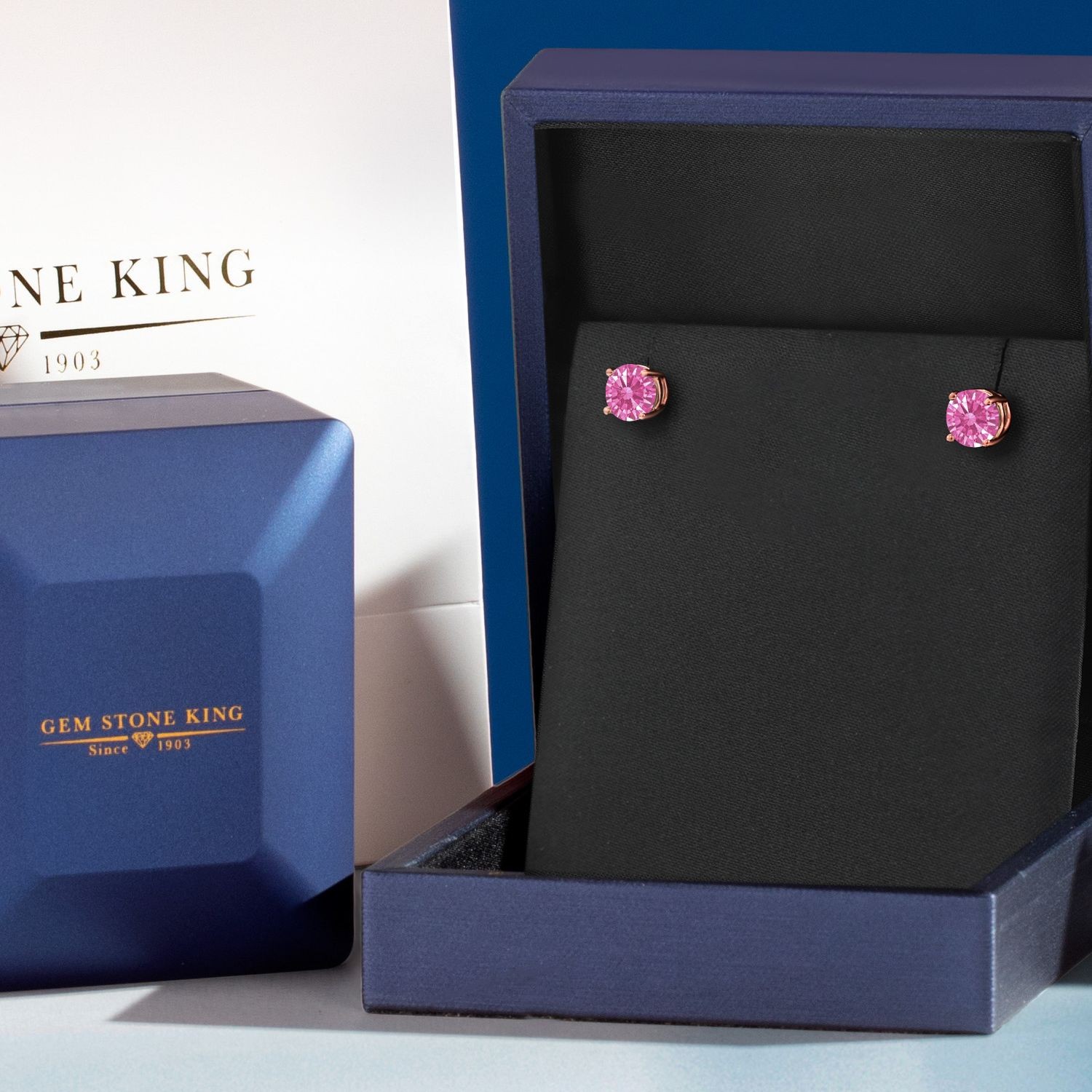18K Rose Gold Plated Silver Stud Earrings Set with Pink Zirconia