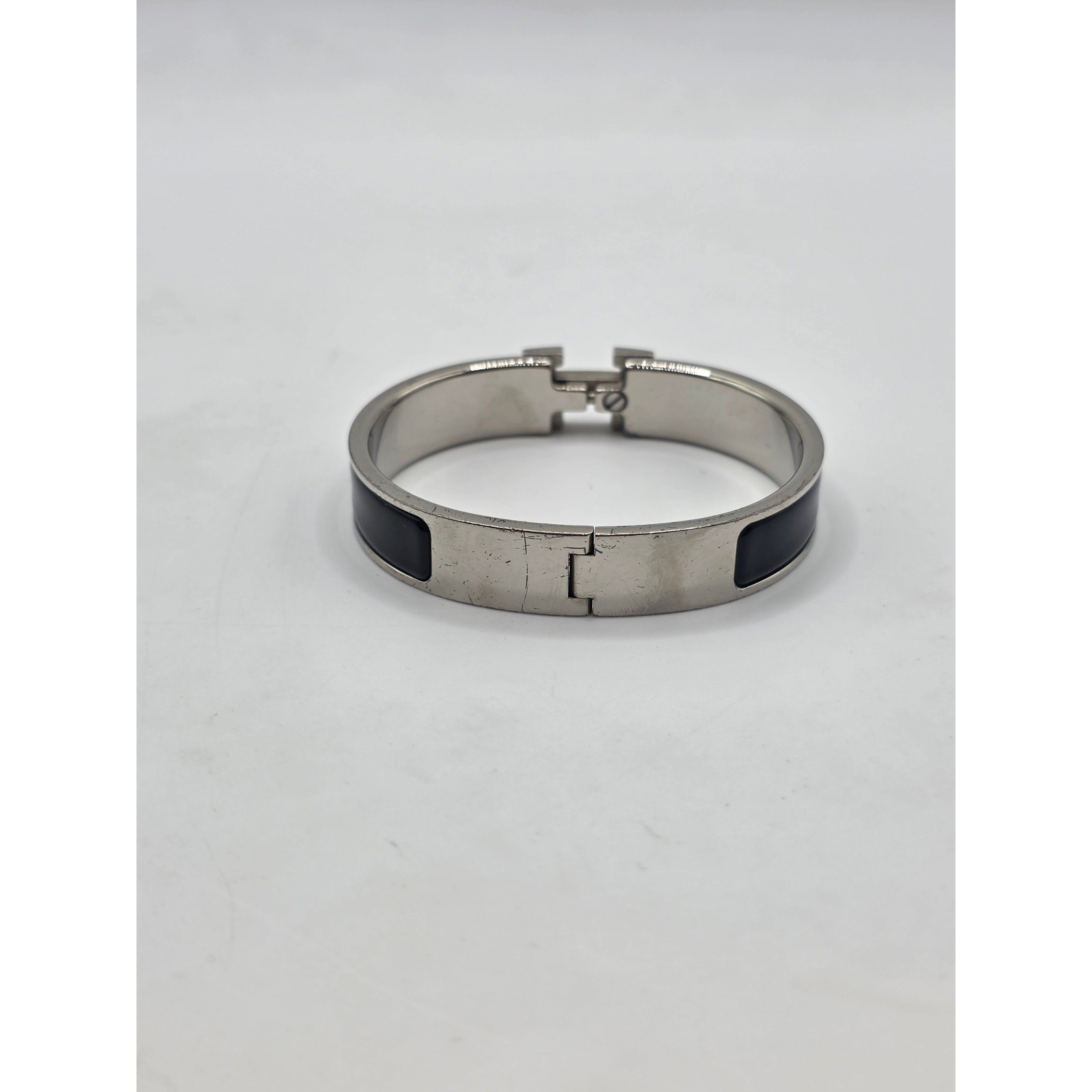 Hermes Black Enamel Palladium Plated Clic-H Narrow PM Bracelet