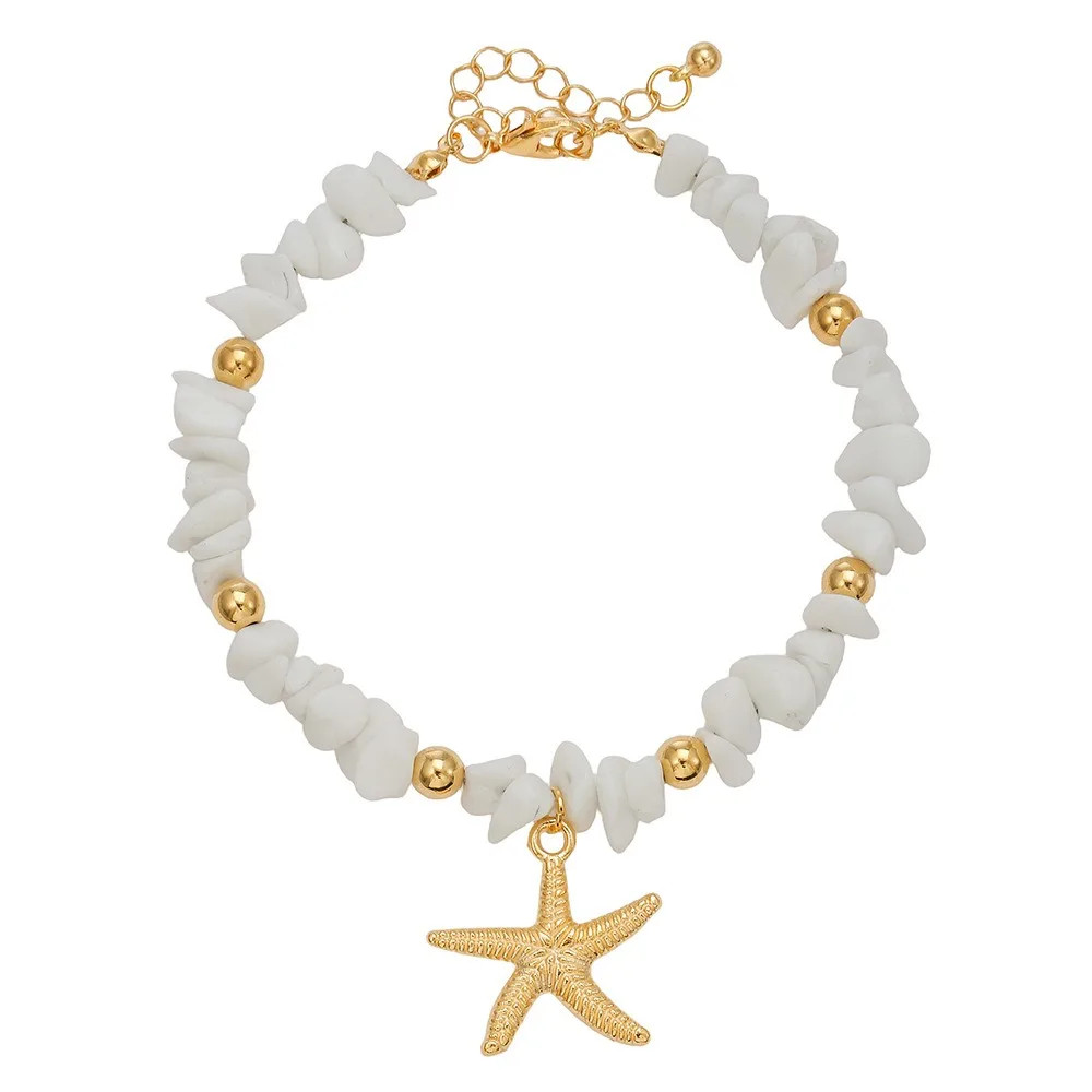 Fashion Pearl Starfish Pendant Ankle Elastic Handmade Boho Beaded Anklets Resin