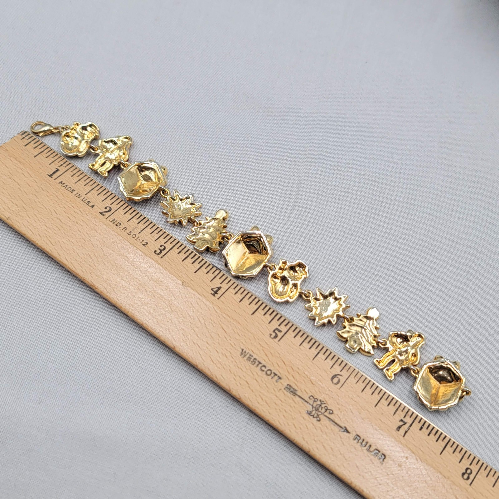 Christopher Radko Christmas Panel Bracelet Gold Plated Enamel 7.25 in