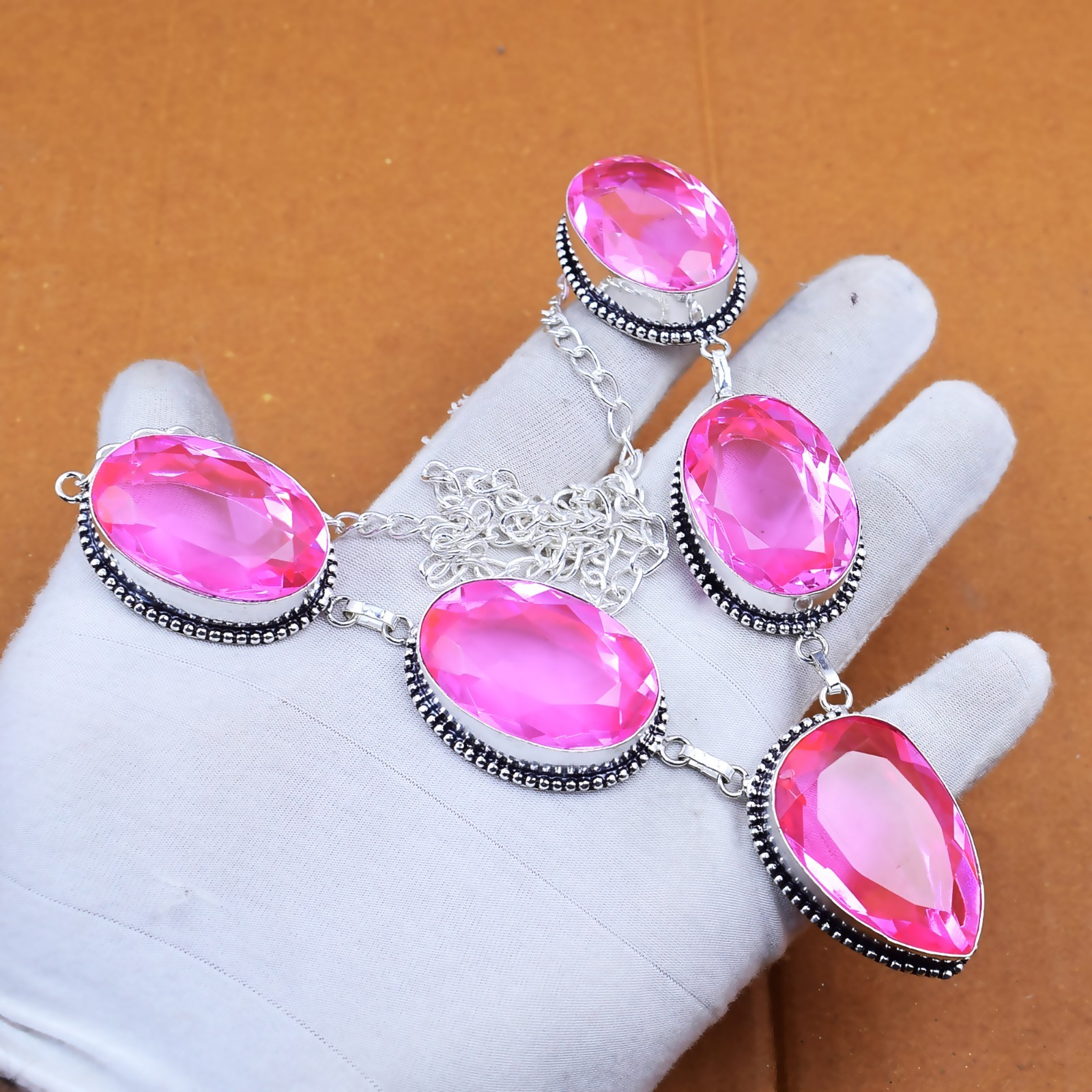 Faceted Pink Kunzite Gemstone 925 Sterling Silver Handmade Necklace
