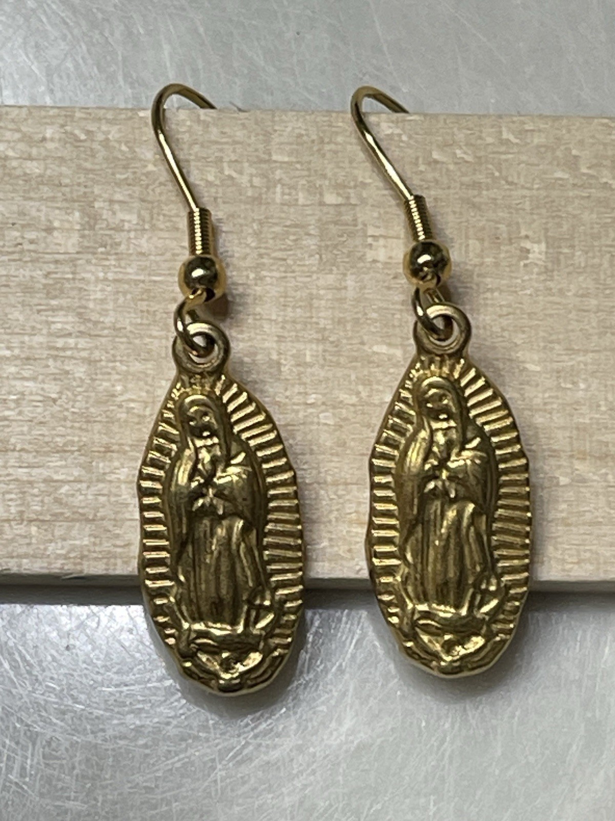 Our Lady Of Guadalupe Virgin Mary Gold Earrings Stainless Religious Jewelry NEW