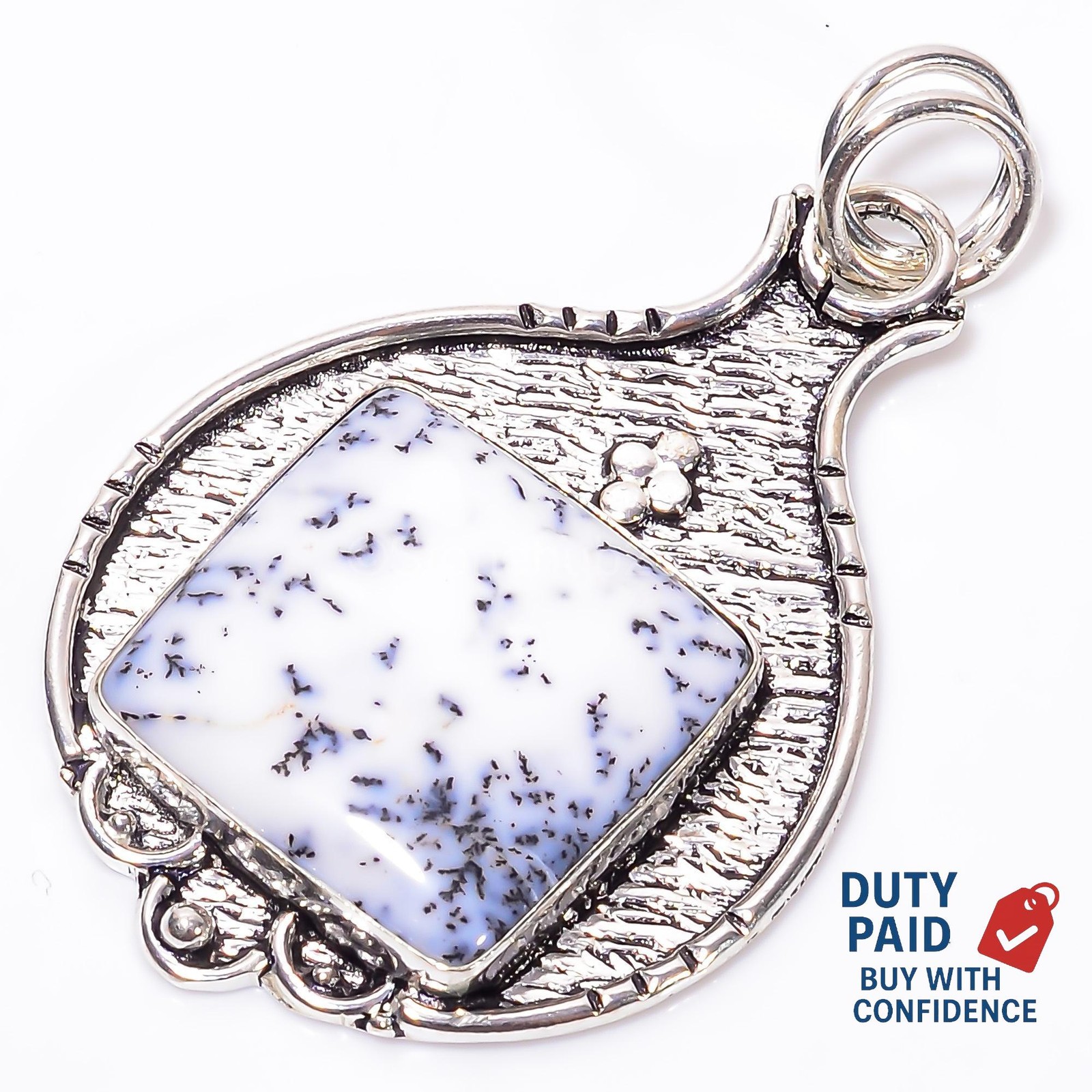 Cushion Dendrite Opal 925 Sterling Silver Channel Set Mother New Pendant Jewelry