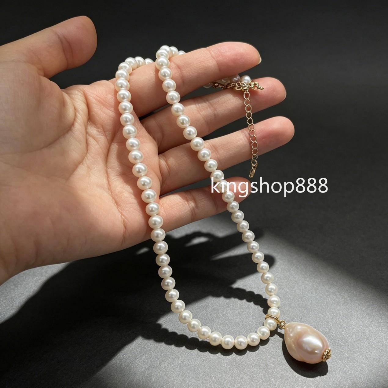 5.5mm Natural Freshwater Keshi Pearl Choker Removable Baroque Pendant Necklace