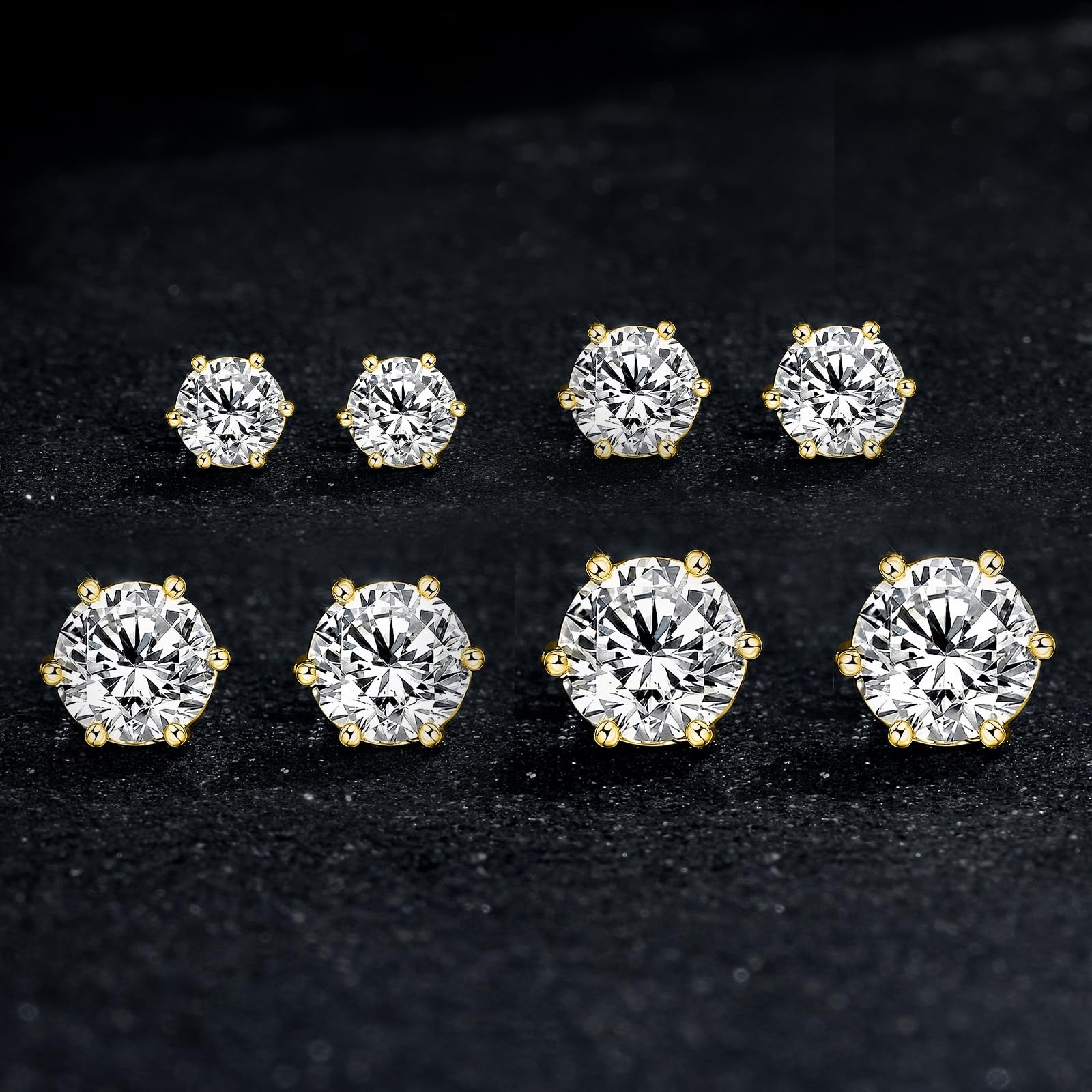 925 Sterling Silver Stud Earrings Set for Women Men 18K Yellow Gold Plated, 6…