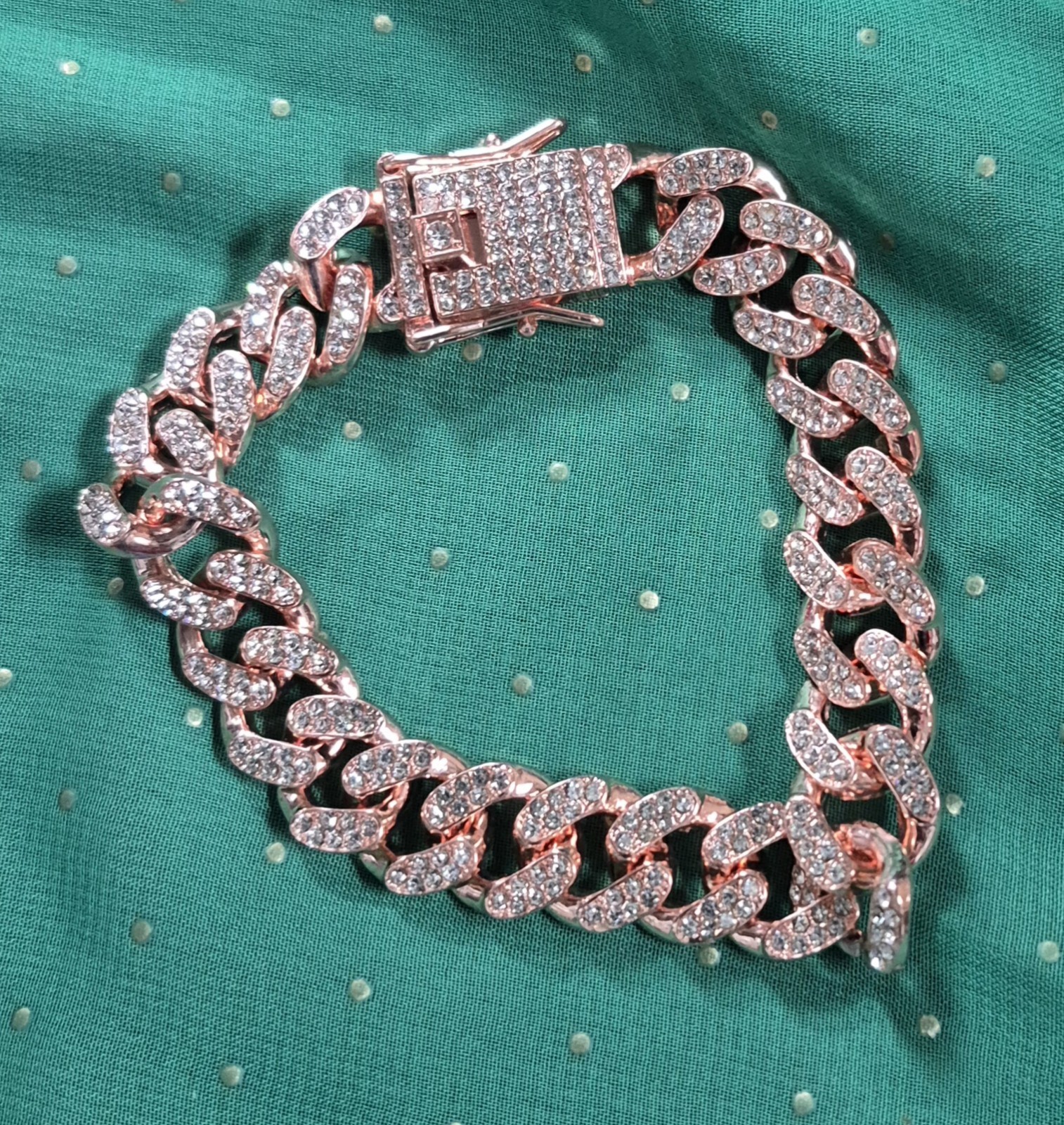 Gold-tone Pavé Cuban Link Chain Bracelet with Box Clasp Closure