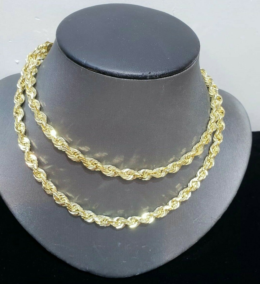 Solid 10K Yellow Gold 6mm Rope Chain Necklace 20 22 24 26 28 Inch Real Gold