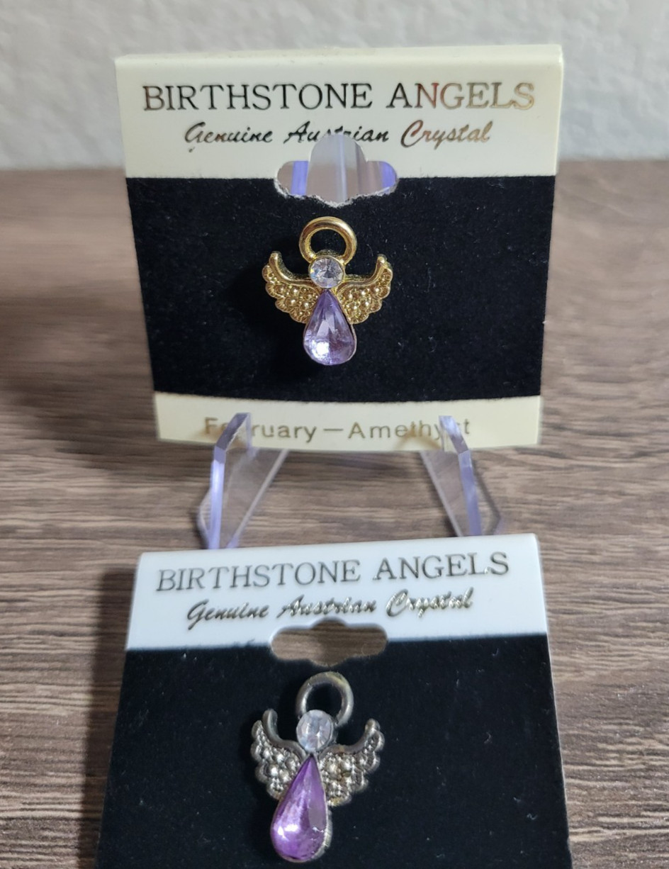FEBRUARY BIRTHSTONE GUARDIAN ANGEL FASHION PIN FREE MINI PIN NEW GOLD OR SILVER