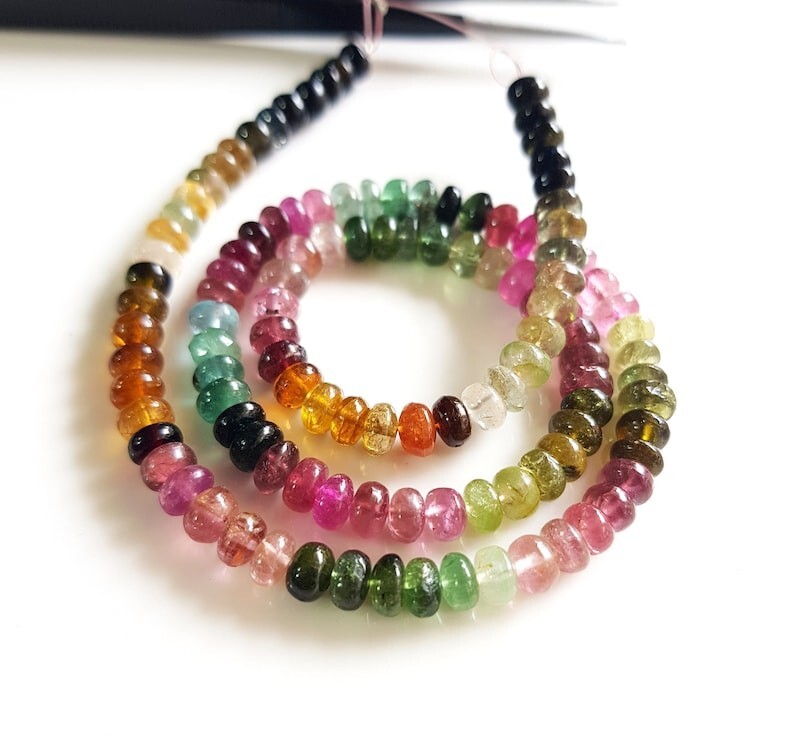 A+++ Dainty Multi Tourmaline Smooth Rondelle Gemstone Beads Women Necklaces 18”