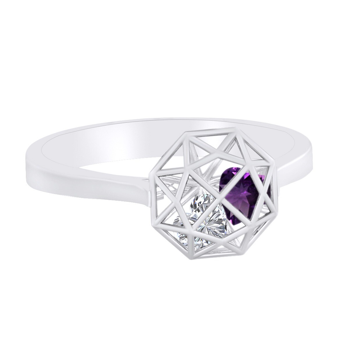 Personalized Simulated Birthstone Engagement Cage Ring Solid Sterling Silver