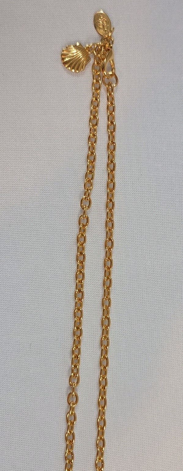 VTG Kirks Folly Gold Tone Seashell Charm Chain Necklace Beach Sea Life Boho Chic