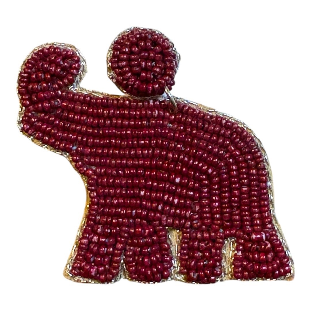 Viola Elephant Earrings Alabama Burgundy Seed Bead Boho Statement Jewelry