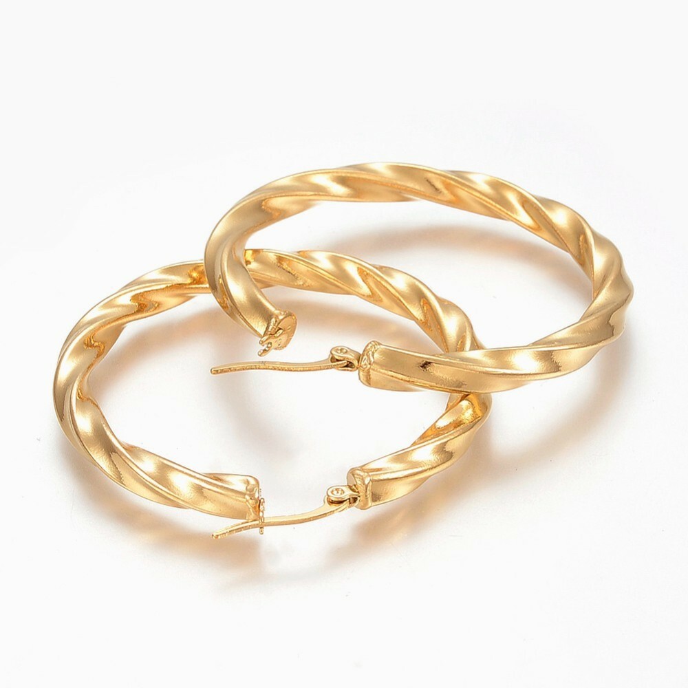 304 Stainless Steel Hoop Earrings Gold 52x49x5mm Pin 1×0.8mm  P586