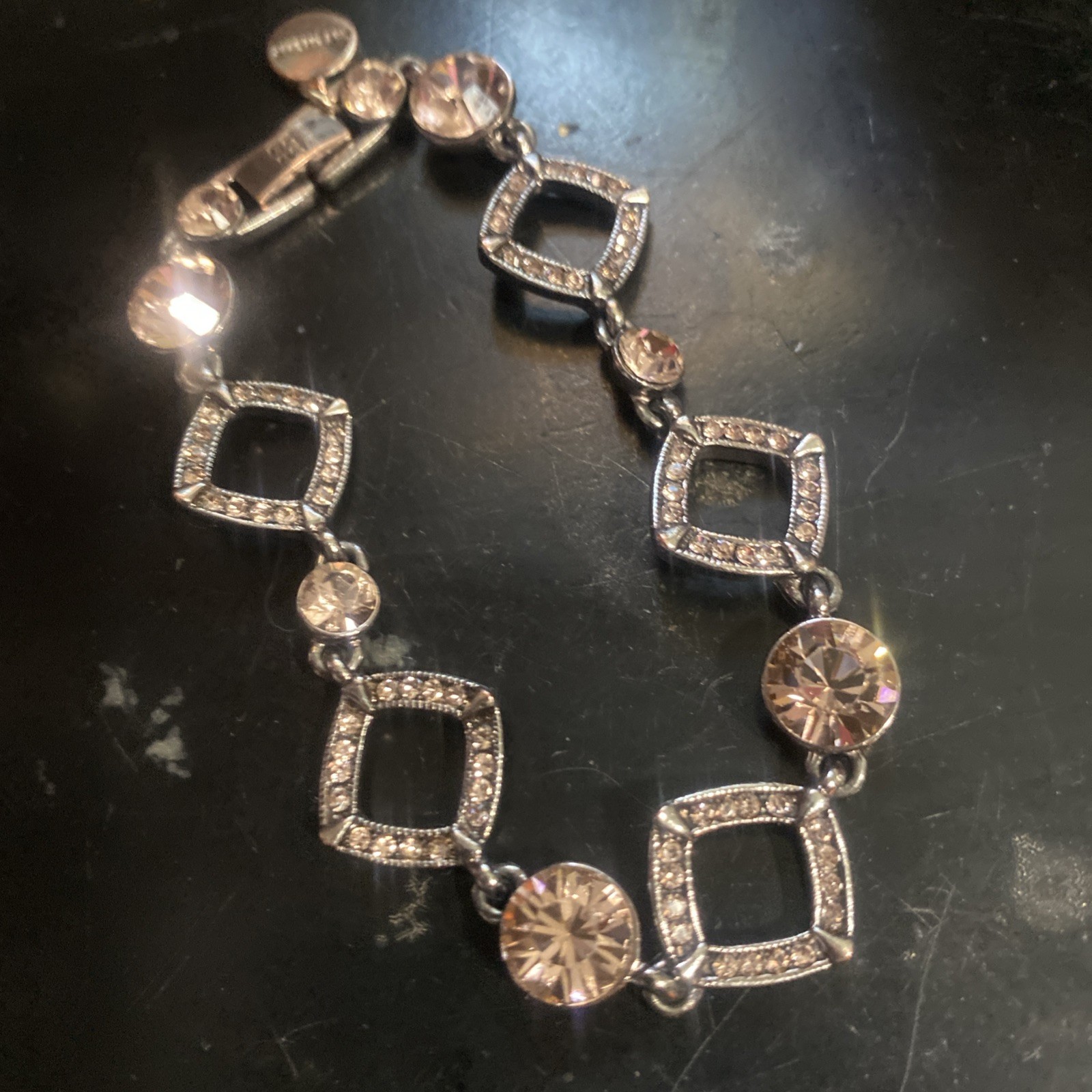 Givenchy 8 Inch Bracelet With Pink Sparkles Grey Tone With Pink Stones Pre-Owned