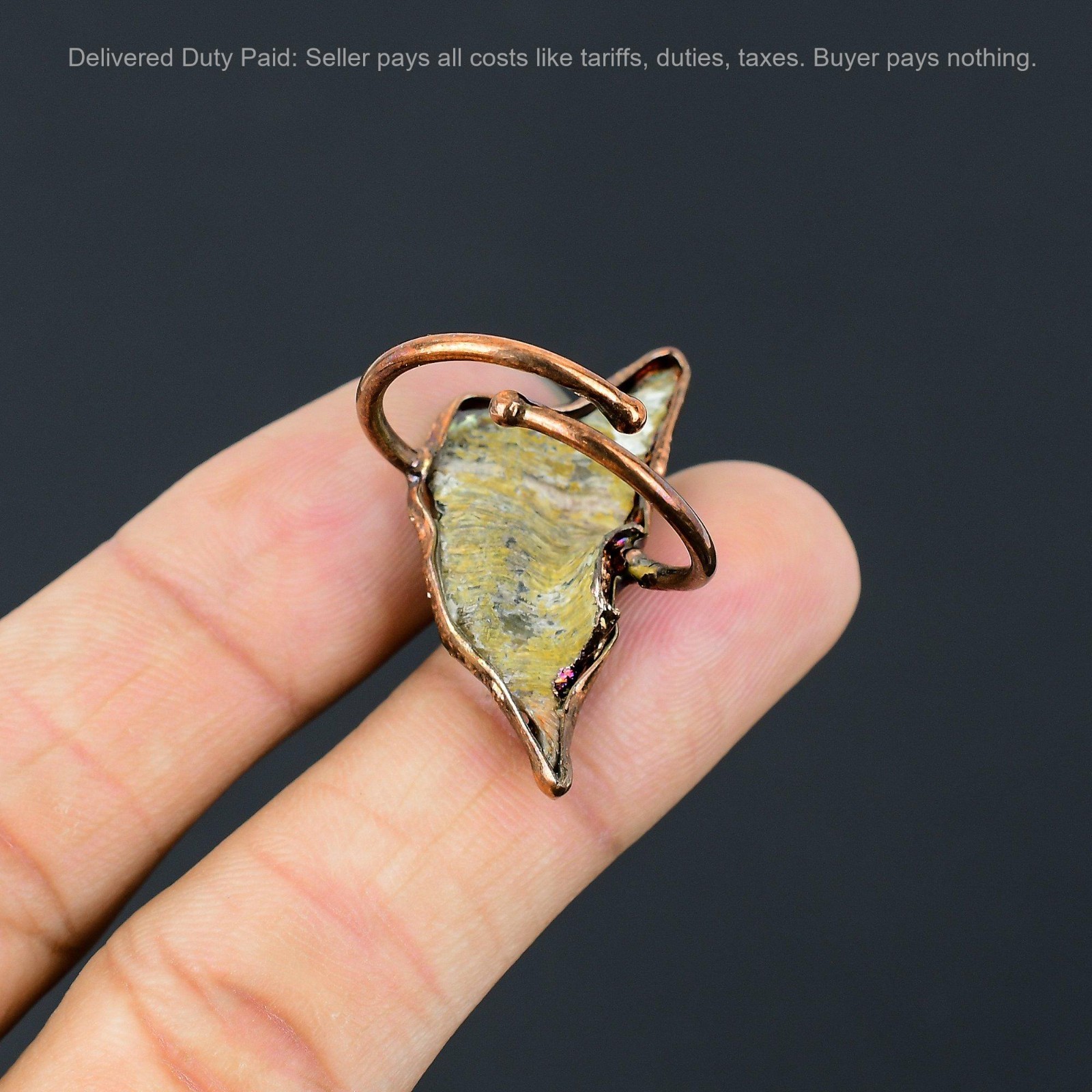 Natural Abalone Shell Stackable Wife Electroformed Promise Statement Ring Copper