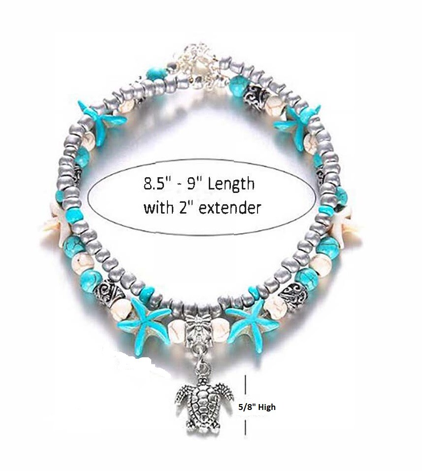 Bohemian Vintage Handmade Dolphins Shell Beads Multi Layer Anklet or Bracelet