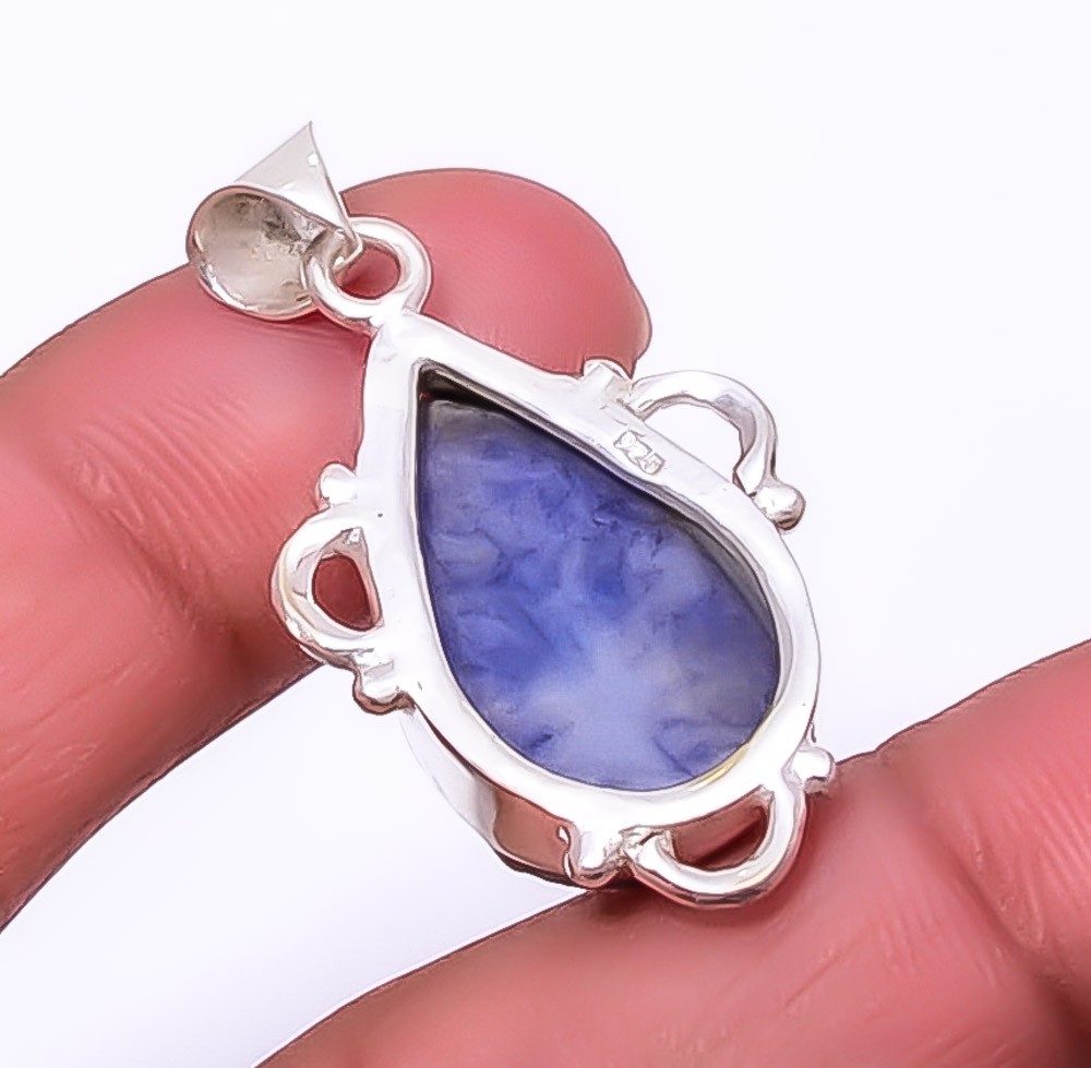 Natural Blue Quartz Drusy Gemstone 925 Silver Plated Pendant 1.56″ F2570