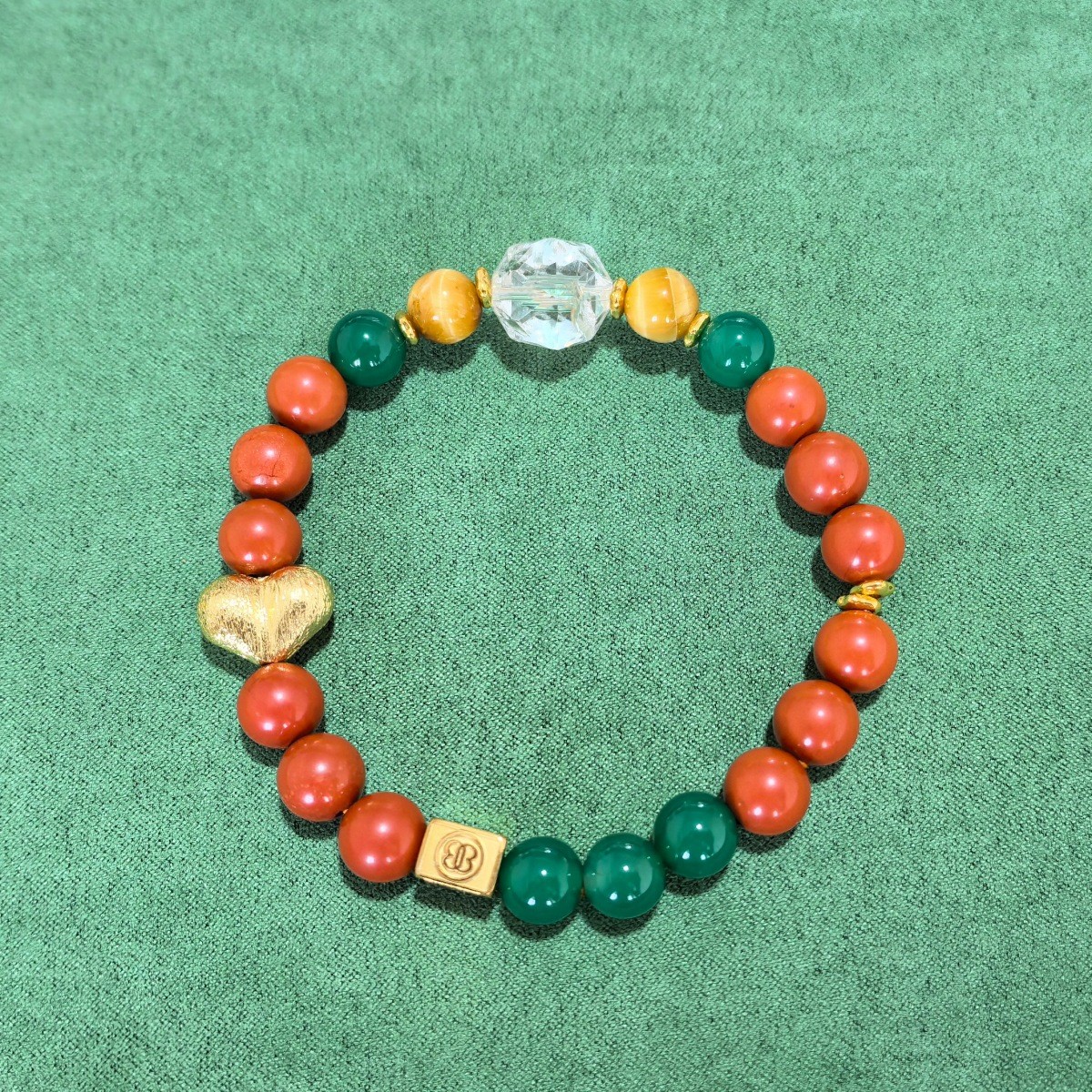 Custom Engraved Bracelet Red Jasper Green Agate Clear Quartz Beaded Jewelry Gift