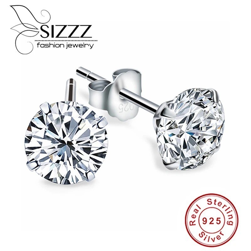 925 Sterling Silver Zircon Stud Earrings Women Cubic Zirconia Classic Jewelry US