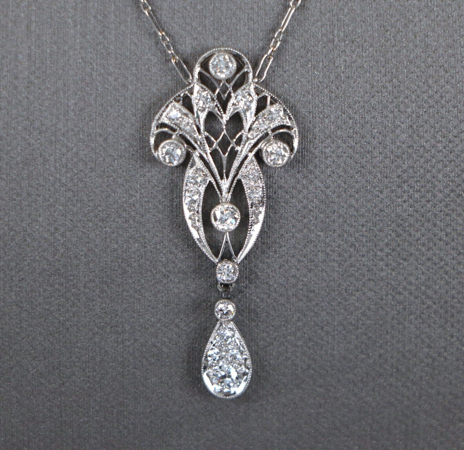 Art Deco Style Drop Wedding Necklace 10K White Gold 2.4 Ct Simulated Diamond