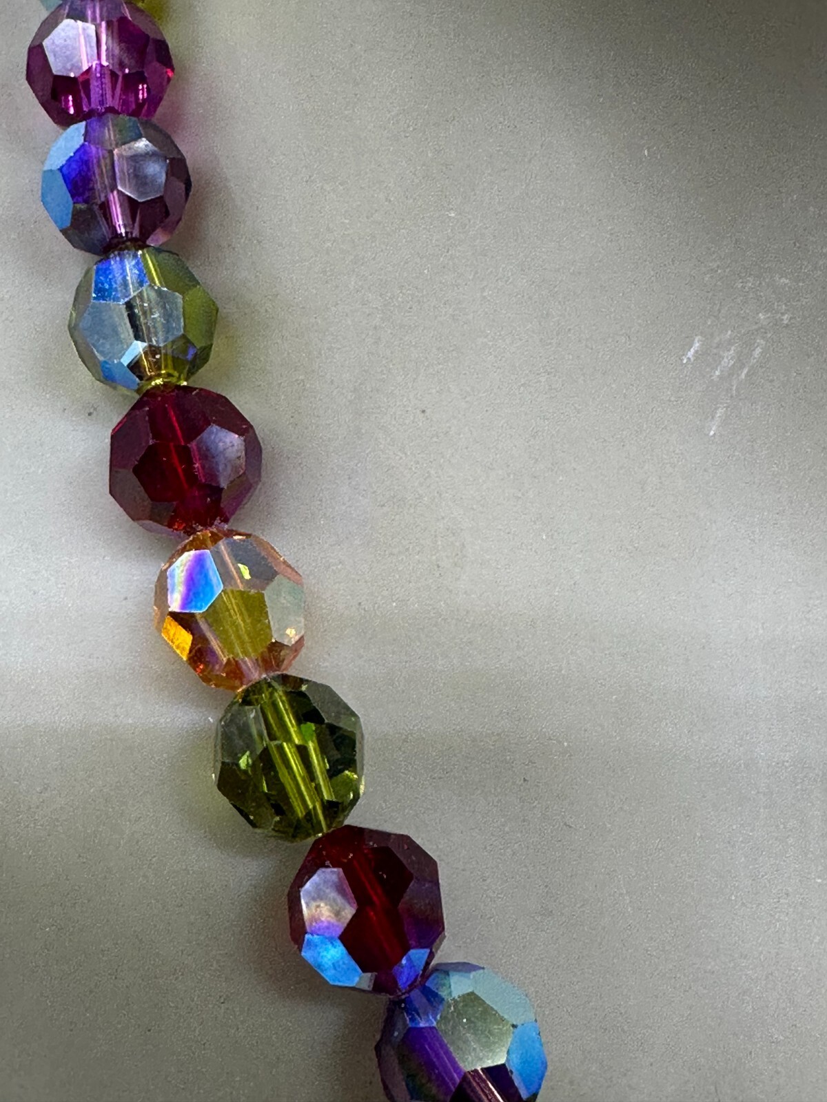 ESTATE STERLING SILVER ART GLASS RAINBOW RIVOLI BEAD STRAND STRING NECKLACE 21″