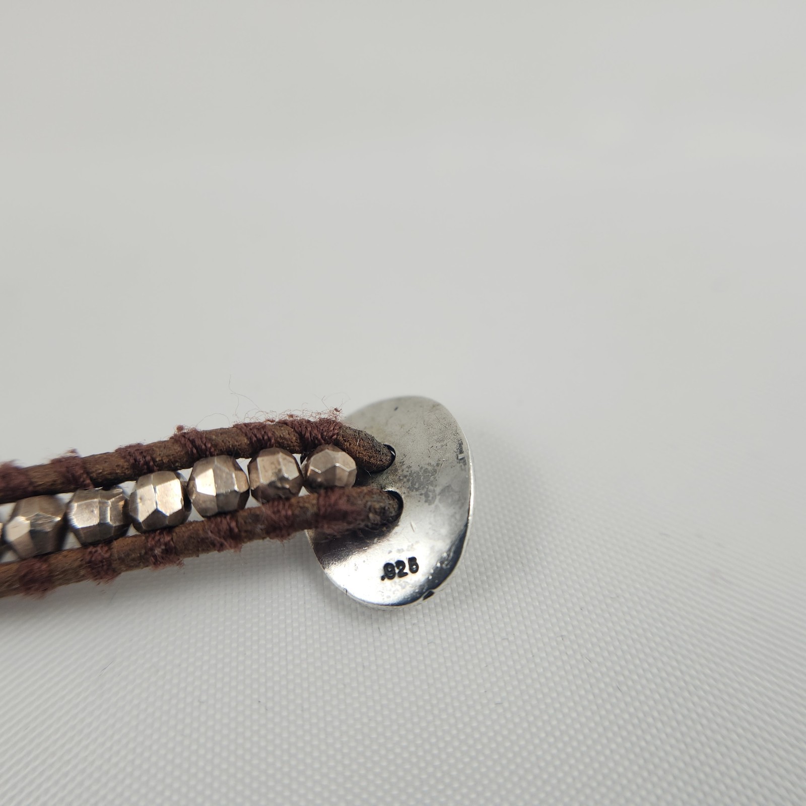 Chan Luu Adjustable Brown Leather Wrap Beaded Bracelet Sterling Button Closure