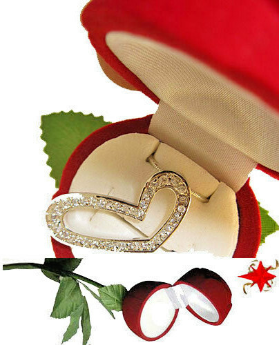 Rose Gift Box CZ heart necklace 18kt yellow gold or silver pendant