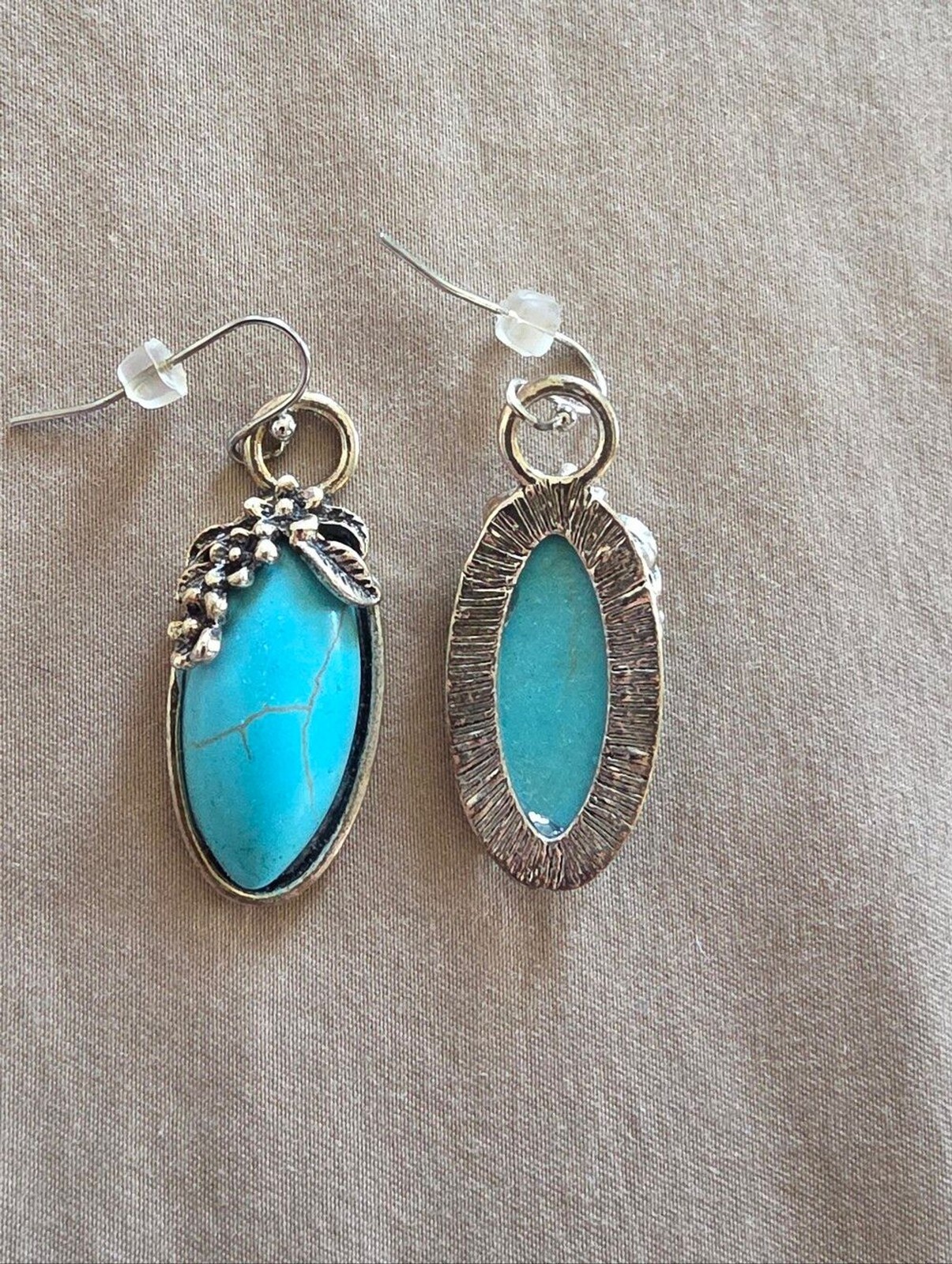 Boho Turquoise Howlite Drop Earrings with Floral Accents