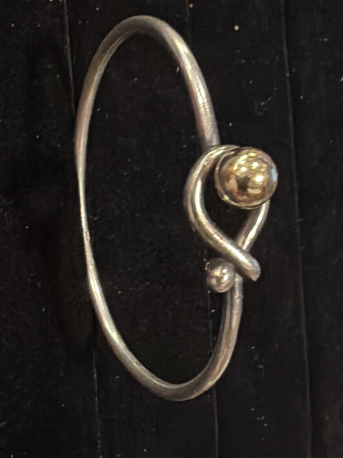 Cape Cod Band Loop Hook and Ball Bangle Bracelet Sterling Silver 14k Sz 6-1/4