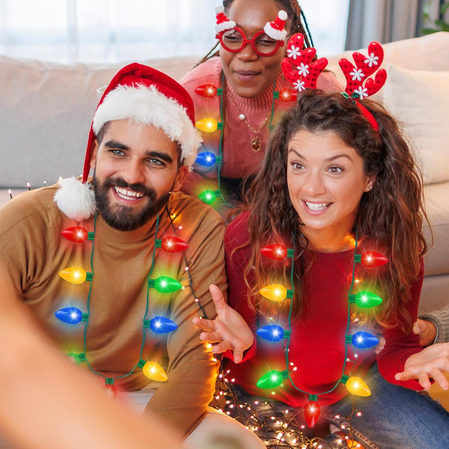 Christmas Light Necklace, 3PCS Christmas Necklace with 3 Flash Modes, Colorful X
