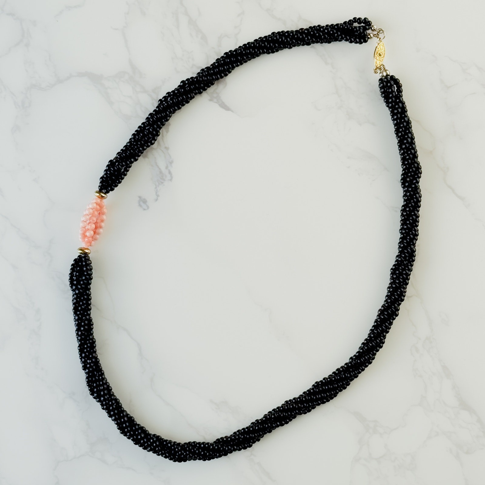 Vintage 1970s Angel Skin Coral Multi-Strand Beaded Necklace Minimalist Jewelry
